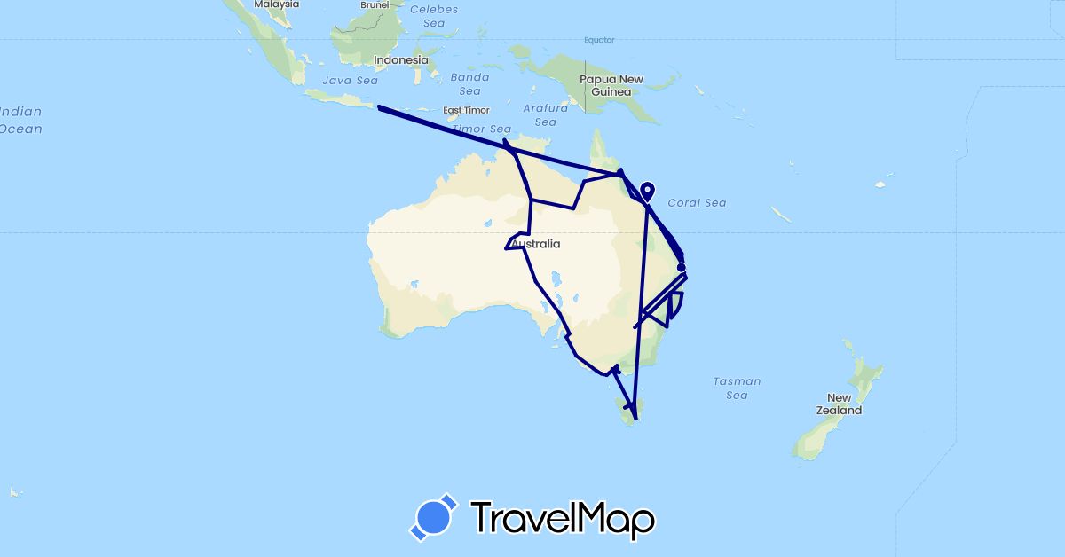 TravelMap itinerary: driving in Australia, Indonesia (Asia, Oceania)